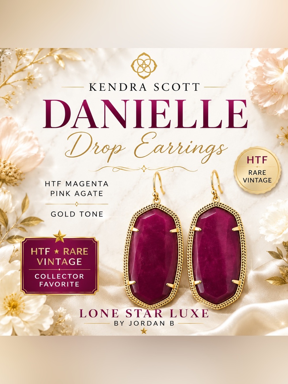 Kendra Scott Danielle Drop Earrings - Magenta Agate with Gold Tone